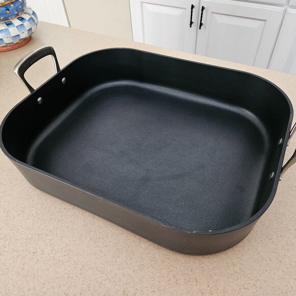 RARE ALL CLAD LTD ANODIZED 16x13 TURKEY NON STICK ROASTER ROASTING & RACK PAN - Picture 7 of 13